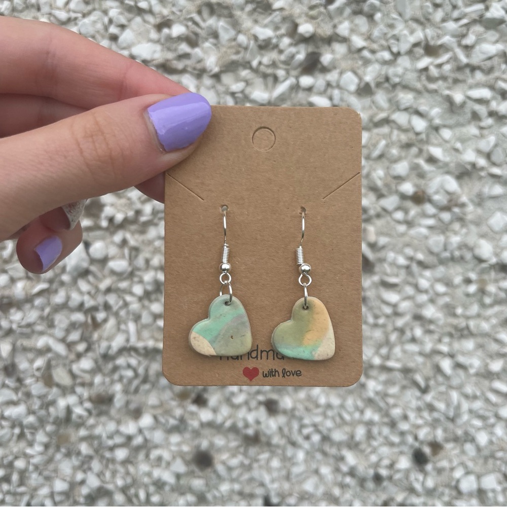 Polymer Clay Multicolor Heart Earrings